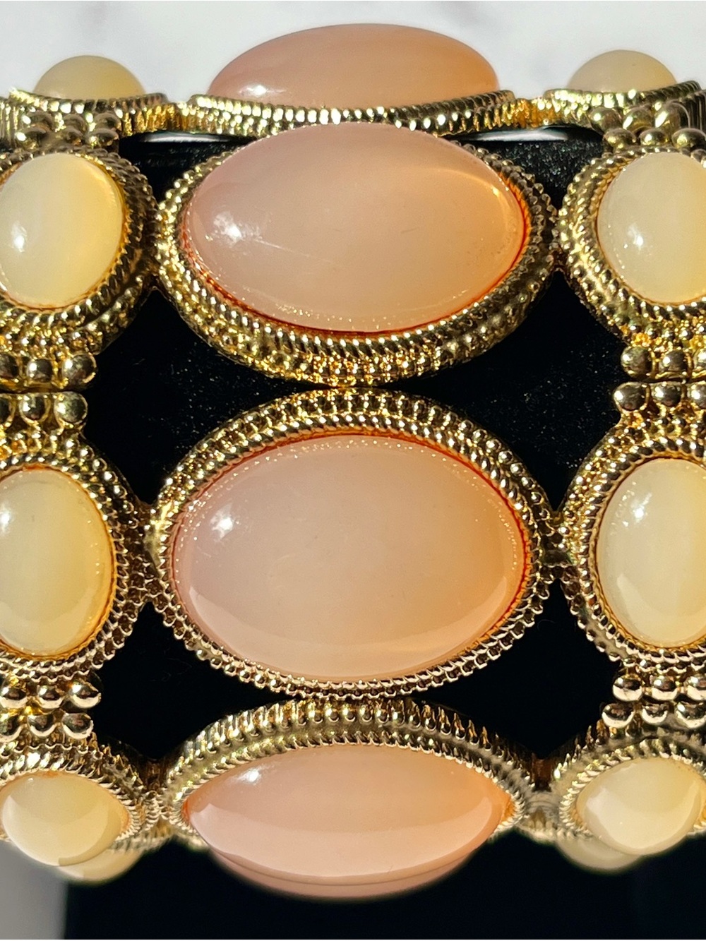 Gold-Tone Peach Cabochon Statement Bracelet